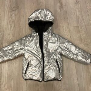 GAP Silver Puffer Jacket with Hood and Insulation
